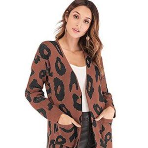 Women's Long Sleeve Leopard Print Knit Cardigan